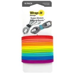 WRAP-IT STORAGE Silicone Bands, 16-Pack, Multi-Color