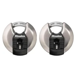 MASTER LOCK 2 3/4" Wide Magnum Stainless Steel Discus Padlock with Shrouded Shackle, 2-Pack