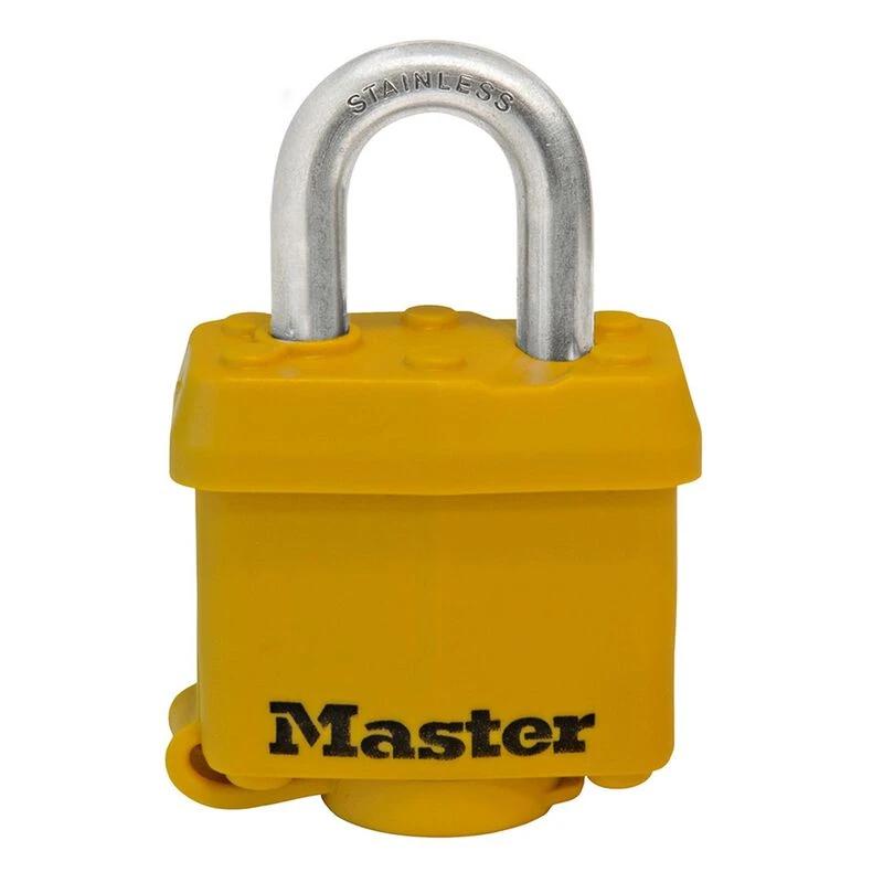 MASTER LOCK 1 9/16 Inch (40mm) Wide Covered Stainless Steel Pin Tumbler Padlock, Yellow 1 MASTER LOCK 1 9/16 Inch (40mm) Wide Covered Stainless Steel Pin Tumbler Padlock, Yellow